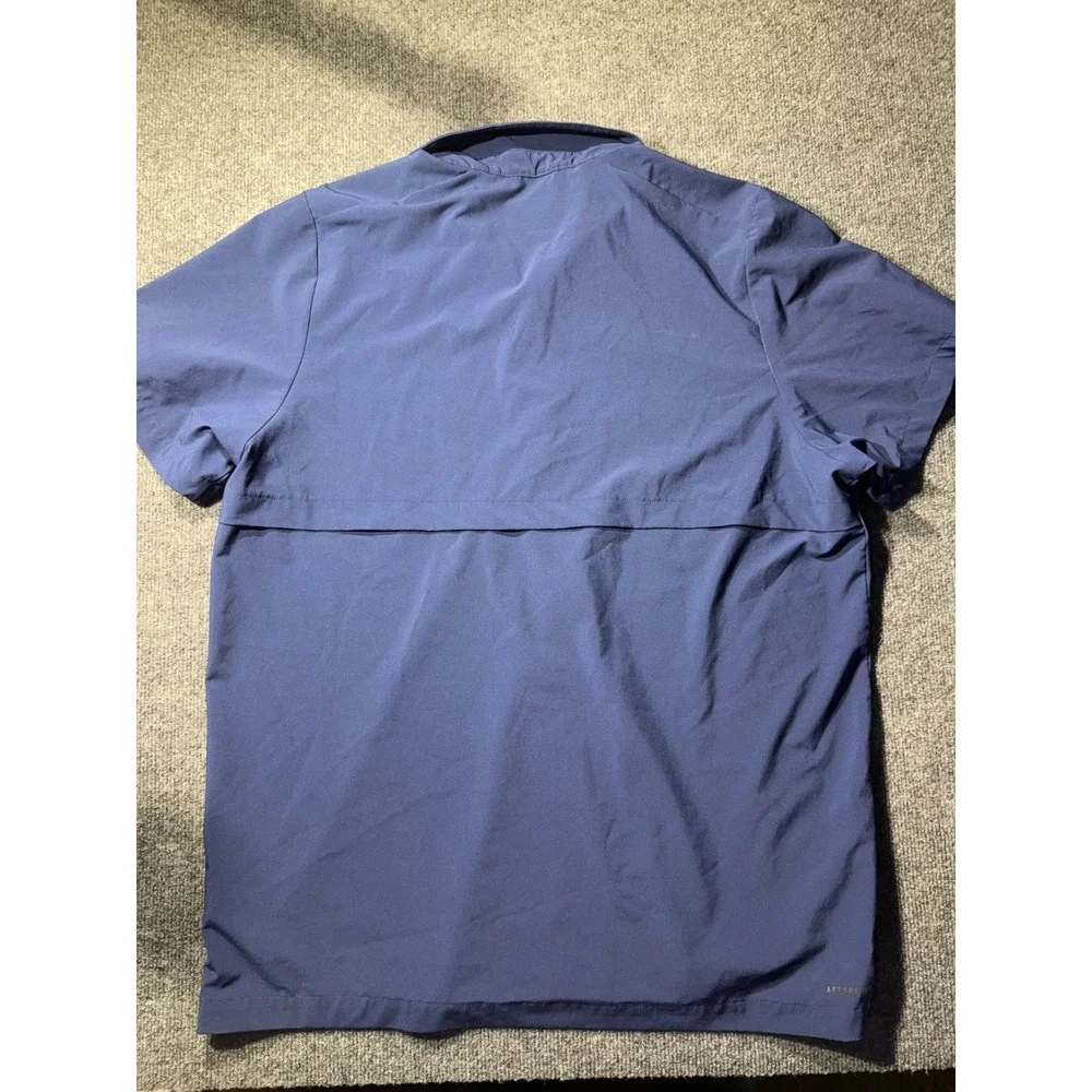 Adidas Mens Navy Blue Short Sleeve Button Down Performance Shirt HS8563 Large